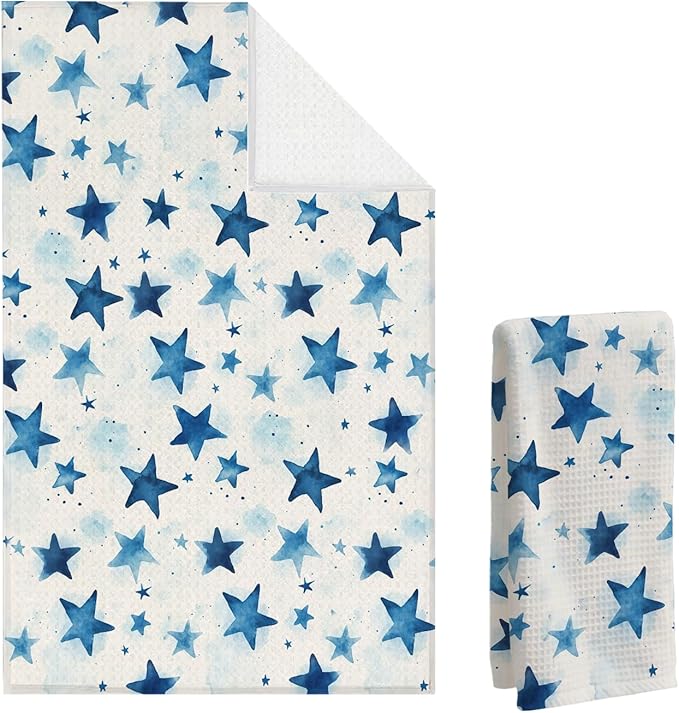 Watercolor Star Hand Towel, Star Waffle Towels, Nursery & Bathroom Hand Towel, 16x24 Inch Celestial Blue Dish Tea Towel Decor for Kitchen & Nursery & Bathroom, Gift For Friends & Homeowners.