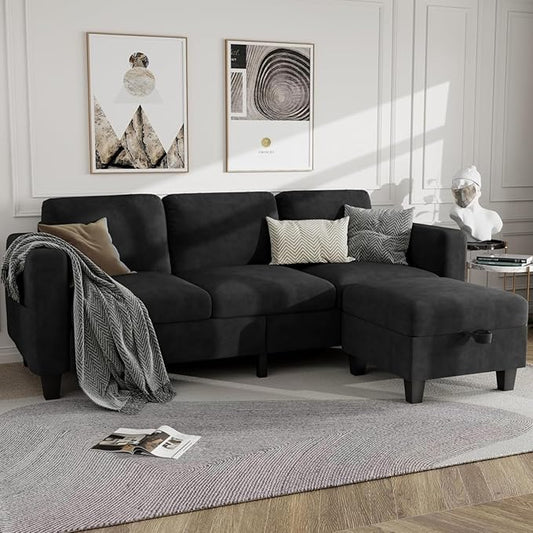 Sectional Sofa Couches for Living Room - 78''Convertible Modular Three-Seater L-Shaped Pet-Friendly Couch,Washable Sofa Cover-Bench Storage, Suitable for Small Living Room, Apartment,Office-Black