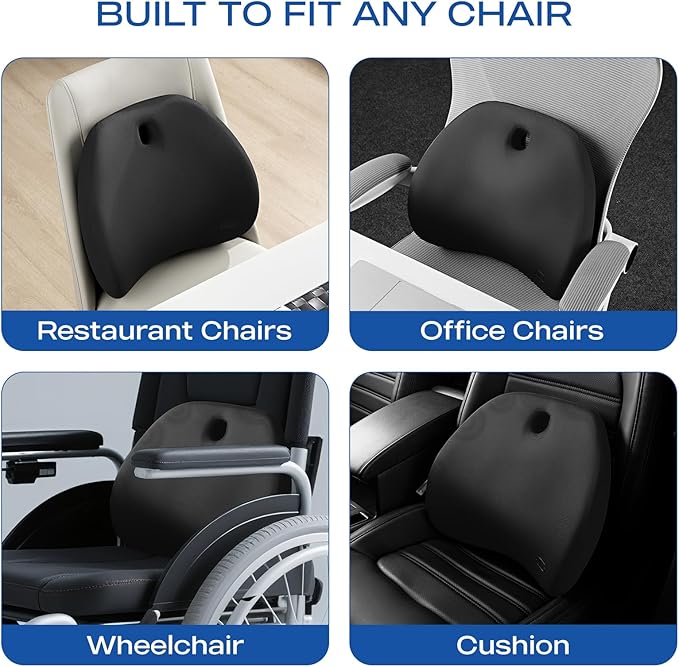 Skechers Lumbar Support Pillow for Office Chair,Memory Foam Lumbar Pillow,Lower Back Pain Relief Lumbar Pillow,Ergonomic Design Back Support Pillow for Office Chair,Car,Home,Travel,Black