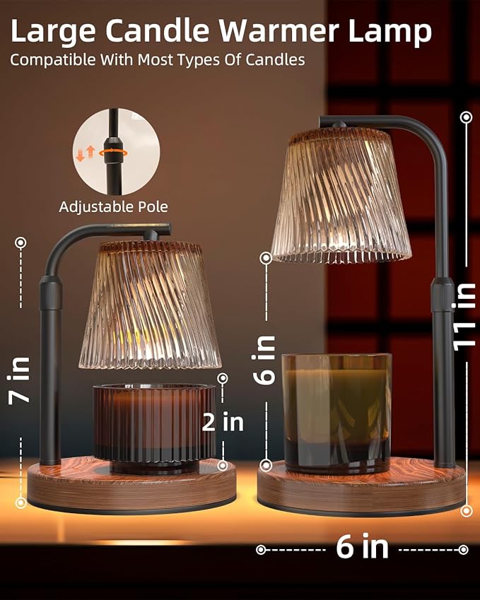 Candle Warmer Lamp with Timer Dimmable - Adjustable Electric Wax Melt Warmer Scented Large Jar Candles Lights, House Warming Birthday Gifts for Women, Glass Vintage New Home Living Room Decor, Brown