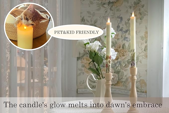 Flameless Taper Candles Flickering with Remote and Timer, 3D Moving Flame Taper Candle Battery Operated to 400 Hours, 9 Inch Window Candles, (Wild Flower)