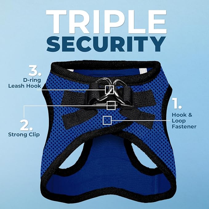Best Pet Supplies Voyager Step-in Air Harness - All Weather Mesh, Reflective, No Pull Harness for Dogs, Cats - Secure with Hook & Loop Fastener, Buckle, Double D-Rings - Royal Blue/Black Trim, L