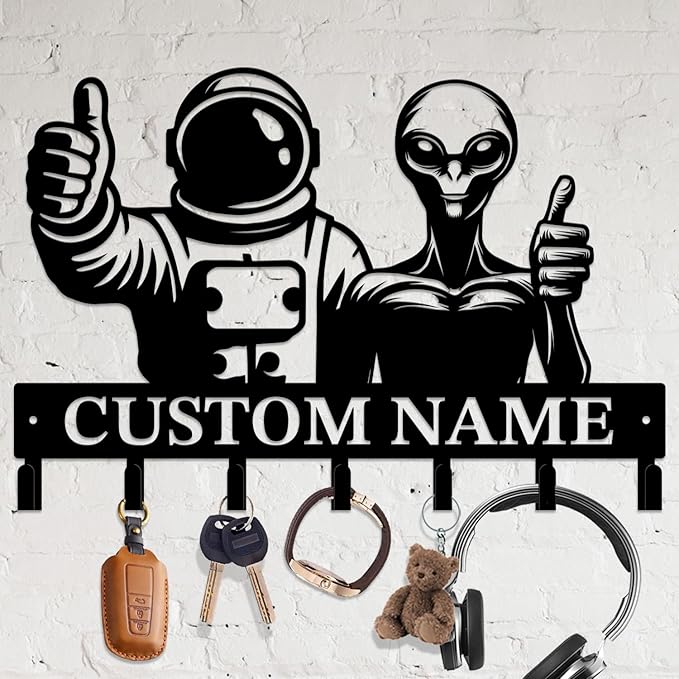 Personalized Custom Alien ET Metal Wall Keys Hooks,Clothes Hooks Alien ET Art coat racks,door holder,Black Alien ET decorations for home,Entrance doors,Hallway, Bedroom,Keys,Hats (Style N)
