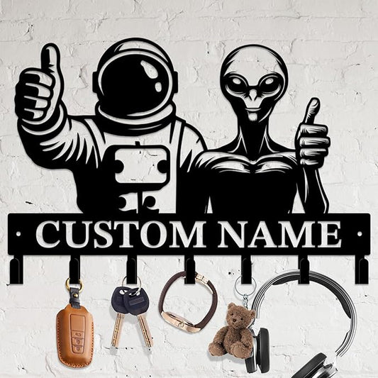 Personalized Custom Alien ET Metal Wall Keys Hooks,Clothes Hooks Alien ET Art coat racks,door holder,Black Alien ET decorations for home,Entrance doors,Hallway, Bedroom,Keys,Hats (Style N)