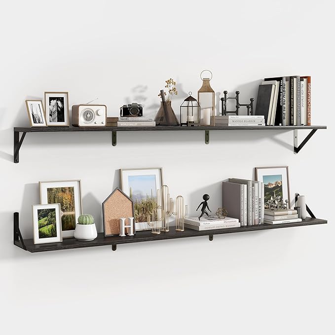 Axeman Black Floating Shelves for Wall 55 Inch | 55W x 8D Rustic Floating Shelves Set of 2 | 8" Deep Wall Shelves for Bathroom Kitchen Living Room | Bookshelf Display Shelves - Black