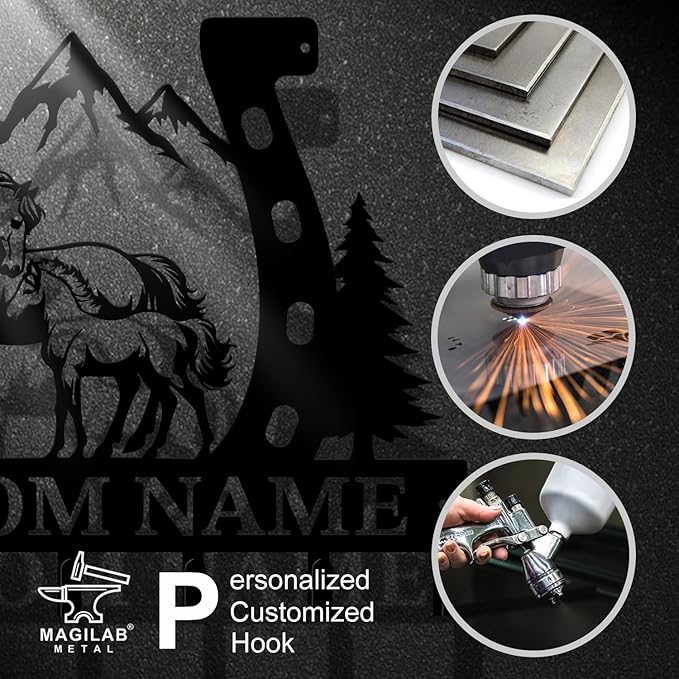 Personalized Custom Name Farm Horse Wall Key Hooks,Metal Horse Art Clothes Hooks,Metal Horse Wall Home Storage Decorative,For Front Door, Hallway, Kitchen, Bedroom,Keys,Hats (Style D)