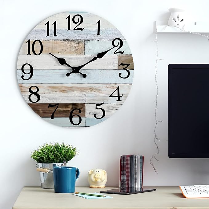 Wall Clock Battery Operated 16 Inch Silent Non-Ticking Coastal Country Style Decorative for Living Room, Kitchen, Home,Bathroom, Bedroom, Laundry Room