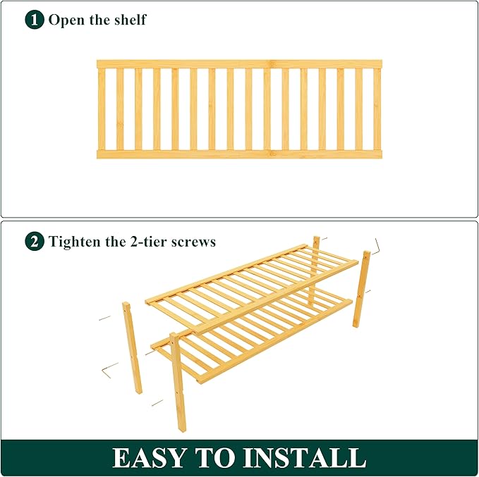 Smiry Shoe Rack, 2 Tier Long Bamboo Shoe Organizer, Stackable Free Standing Wooden Shoe Storage Shelf for Closet, Entryway, Front Door Entrance, Natural