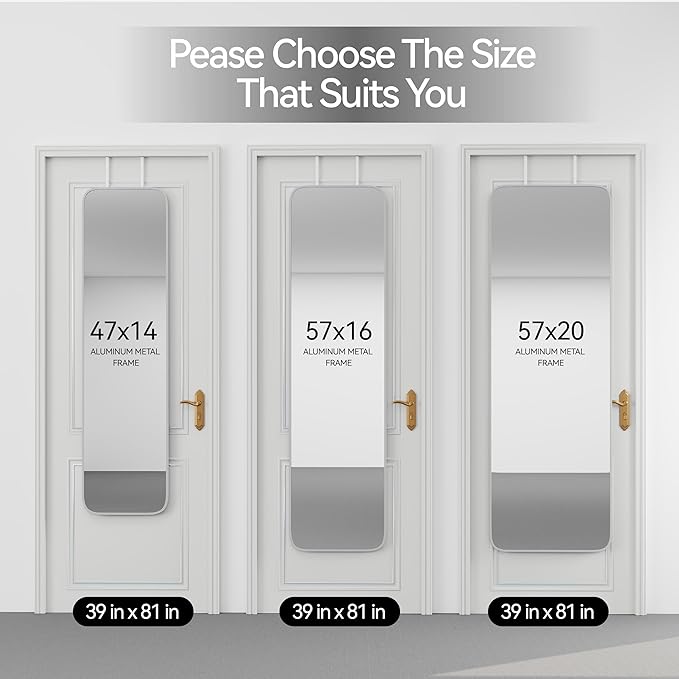 47x14 Mirror Rectangle Full Body Length Door Hanging Wall Mounted Aluminum Alloy Metal Frame Dressing Make-up Mirrors for Entryway Bedroom Bathroom Living Room 47 14 inch Silver