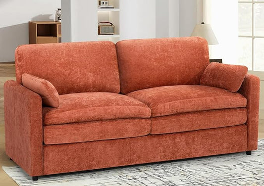 69" Chenille Modern Couch with Cozy & Soft Backrests, 2 Seats Sofa with 2 Extra Pillows, Comfy Upholstered Sofa with Thicker Cushions for Living Room, Office, Orange