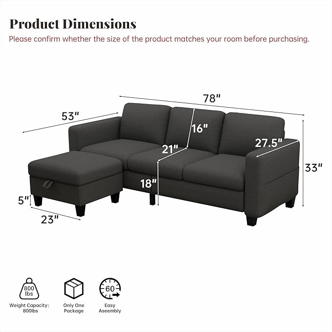 Small Couch, Couch in a Box, Small Sofa, Sofa for Living Room, Apartment, Dorm, Office