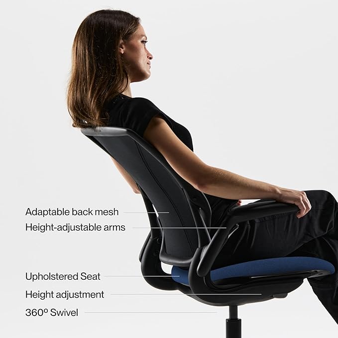 Humanscale World LM Poppy Seed Catena Mesh Ergonomic Office Chair for Desk with Slate Gray Autumn Seat, Adjustable Simple Desk Chair, Gray Frame