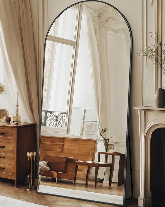 Full Length Mirror, 68"x26" Arched Floor Mirror Freestanding, Floor Standing Full Body Mirror with Stand for Bedroom, Hanging Mounted for Living Room Cloakroom, Black