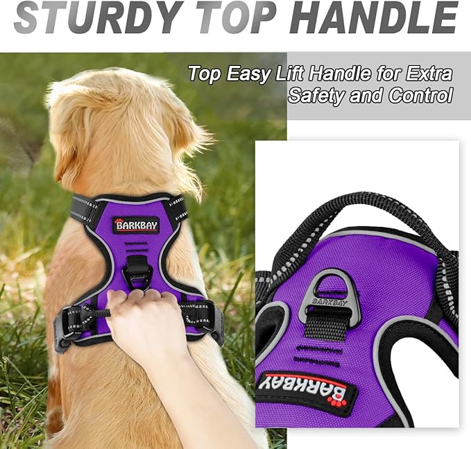 BARKBAY No Pull Dog Harness Front Clip Heavy Duty Reflective Easy Control Handle for Large Dog Walking(Purple,S)