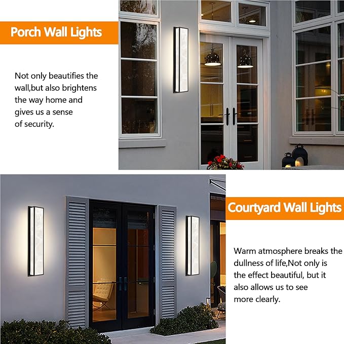 Outdoor Wall Light LED 32W, Modern Exterior Wall Sconce with Resin Shade - 32.8in Rectangle Waterproof Porch Lighting Fixture IP65 for Garage,Front Door,Patio