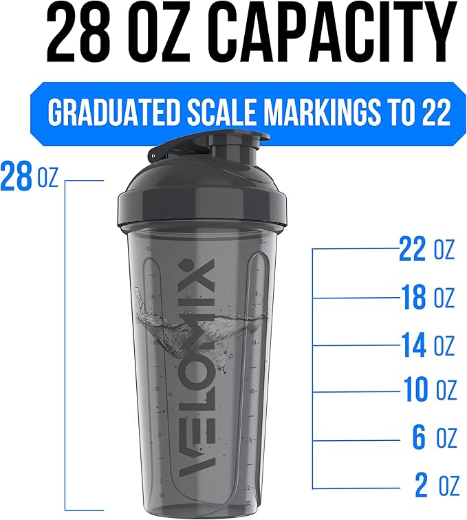 VELOMIX -6 PACK- 28 oz Protein Shaker Bottle for Protein Mixes - 6x Wire Whisk | Leak Proof Shaker Cups for Protein Shakes | Protein Shaker Bottle Pack | Protein Shake Cup (Elemental Mix)