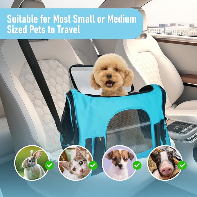 Expandable Cat Carrier for Travel, Soft-Sided Pet Carrier for Cats and Small Dogs, Airline Approved, Comfortable & Breathable Cat Carrying Bag with Adjustable Strap for Daily Use & Airplane(Blue)