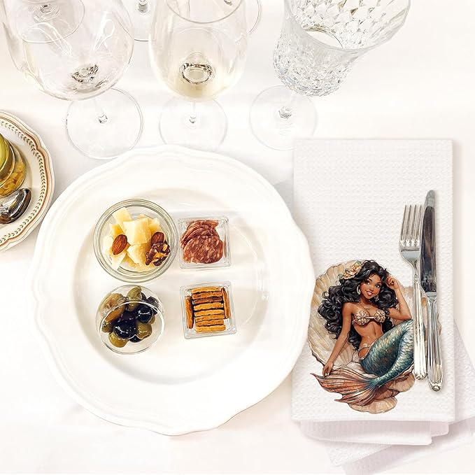 Black Mermaid Bathroom Hand Towels, Mermaid Girls Kids Bathroom Decor and Accessories, Coastal Beach Kitchen Towels, Nautical Dish Tea Towel for Kitchen, 16x24 Inch