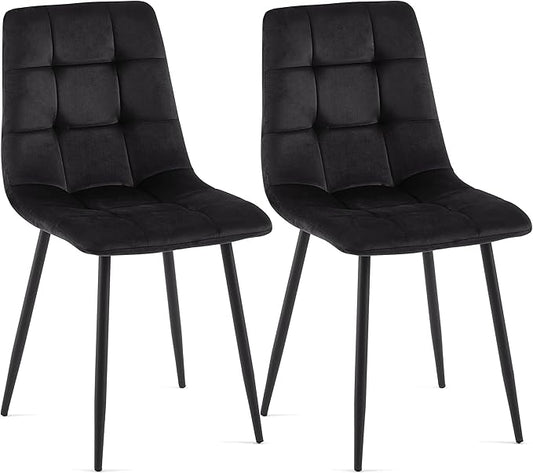 NORDICANA Dining Chairs Set of 2, Upholstered Kitchen Chairs, Black Velvet Side Chairs with Comfortable Cushions & Metal Legs