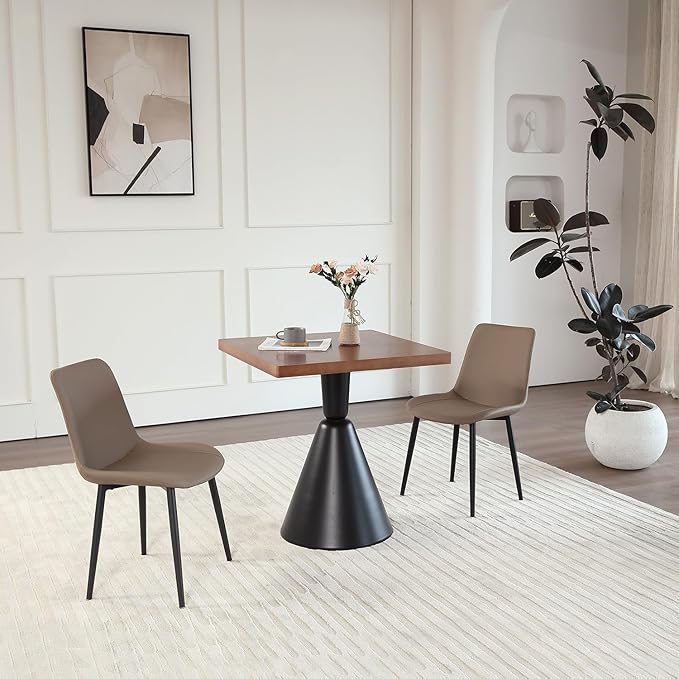 Leather Dining Chairs Set of 2, Mid Century Modern Faux Leather Kitchen & Dining Room Chairs, Comfortable Dinner Chair Kitchen Chairs for Restaurant Living Room, Cafe, Home (2, Coffee)