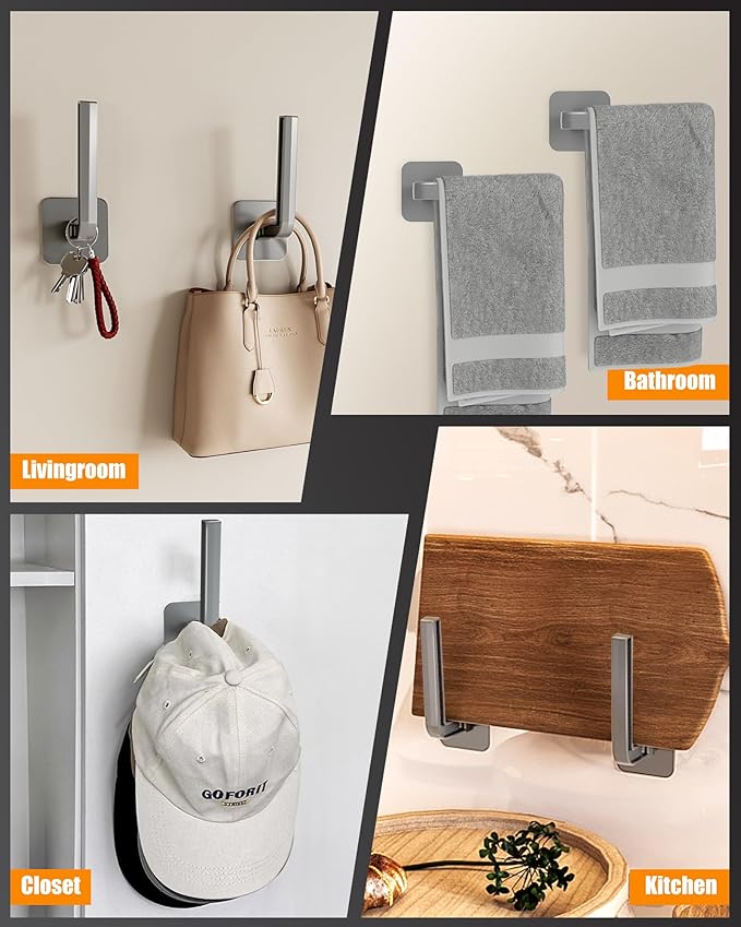 Hat Rack for Hat Storage(8-Pack), Multi-Purpose Hat Organizer, Strong Adhesive Hat Hooks for Wall, Hat Organizer for Baseball Caps, Two Mounting Options Hat Hook, Gray