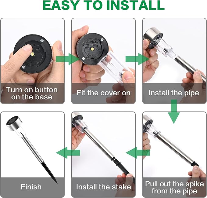 SOLPEX 12 Pack Solar Outdoor Lights Pathway, Stainless Steel Solar Lights Outdoor Waterproof,LED Landscape Lighting Solar Walkway Lights for Landscape/Patio/Lawn/Yard/Driveway-Warm White