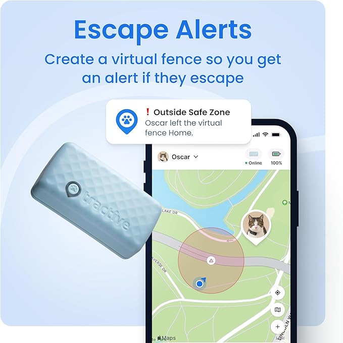 Tractive Smart Cat GPS Tracker with Free 6 Month Subscription | Real-Time Location & Wellness Monitoring for Cats 6.5 lbs+ | Territory & Location History | Up to 5-Day Battery (Dark Blue)