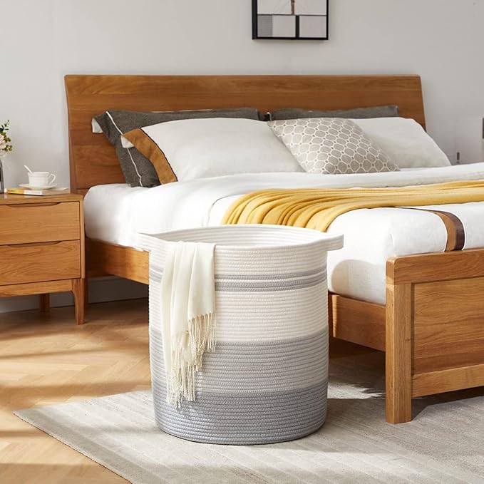 OIAHOMY 115L Laundry Baskets Hamper with Handles, Decorative Basket for Living room, Woven Storage Basket for Toys Bin,Pillows, Blankets, Clothes-20x22.5in-Gradient Grey