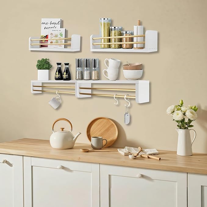 Nursery Wall Bookshelves 4-Pack, Floating Shelves for Kids Room Décor, Baby & Toddler Book Shelf Organizer, Solid Wood Wall-Mounted Rack for Books, Toys & Nursery Storage