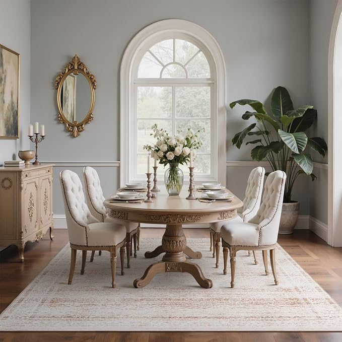 8x10 Washable Area Rugs for Living Room,Bedroom,Dining Room- Modern Abstract Large Area Rugs with Non Slip Rubber Backing,Soft Low Pile Neutral Light Pink Carpet for Nursery Dorm Kids Playroom