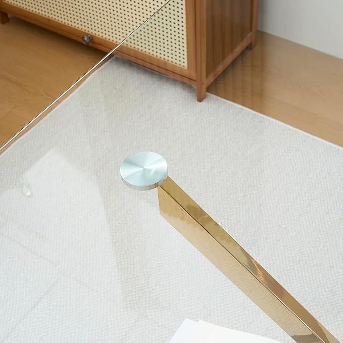 Goujxcy 5 Piece Glass Dining Table Set Modern Small Glass Dining Table Set for 4, 35.43" Square Kitchen Table and 4 Velvet Upholstered Chairs for Kitchen Dining Room, Gold & Grey