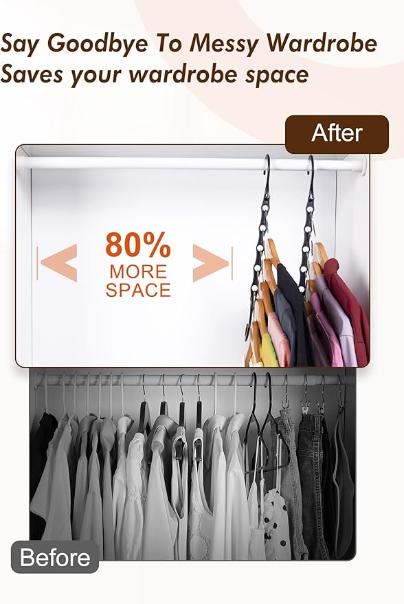 HOUSE DAY Closet Organizers and Storage 6 Pack, College Dorm Room Essentials, Multifunctional Organizer Magic Space Saving Hangers with 5 Holes, Storage Organization for Wardrobe Closet