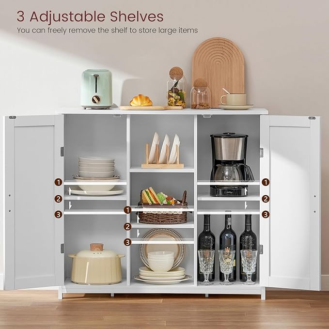 Iwell Storage Cabinet with 2 Doors and 4 Storage Shelves, Credenza Buffet Cabinet, Bathroom Cabinet for Living Room, Entryway, Home Office, White