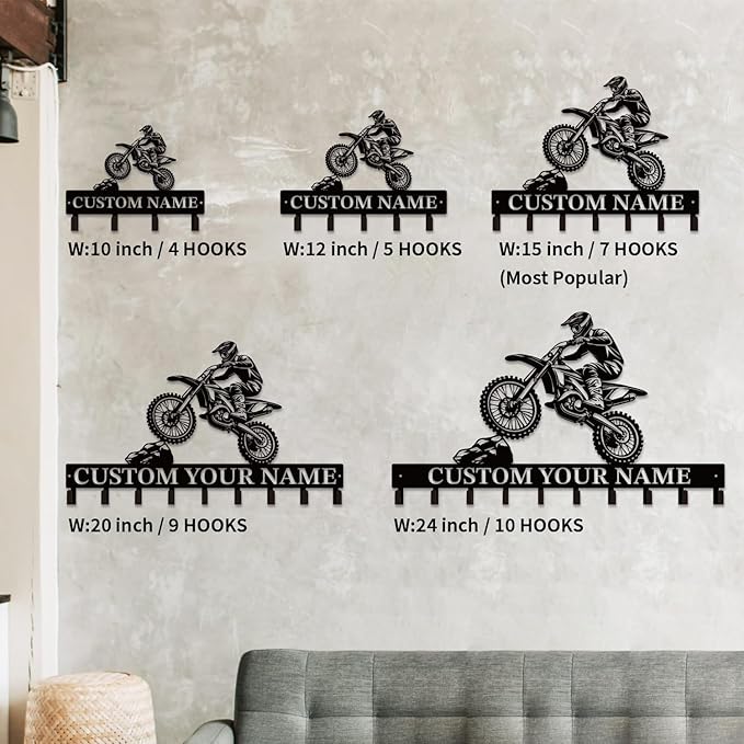 Personalized Custom Name Motorcycle Keys Hooks,Metal Motorcycle Art Clothes Keys Hooks,Metal Motorcycle Lover Wall Home Storage Decorative Keys Hooks,Key Holder Hooks for Wall (Style C)