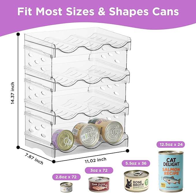 REFLYING Cat Food Can Organizer, 4-Layer Transparent Cat Food Storage Container Holds 72 (3.5oz) Cans, Canned Cat Food Organizer and Storage for Countertop Kitchen Cabinet or Pantry Shelf (4 Layers)