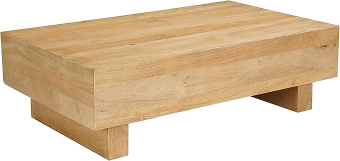 TUP THE URBAN PORT Elias Coffee Table | 42" Rectangular Top | Sandblasted Natural Brown Mango Wood | Wood Sustainably Harvested