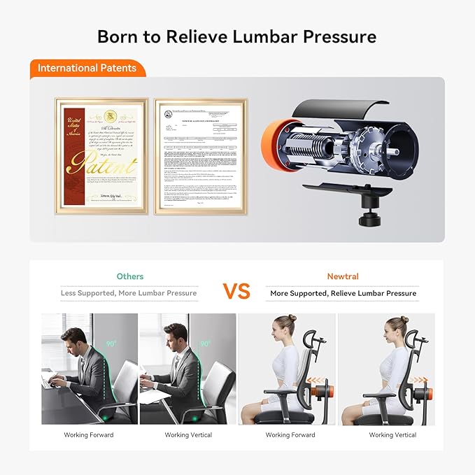 Newtral Ergonomic Office Chair, High Back Desk Chair with Footrest, Auto-Following Lumbar Support & Headrest, 4D Armrest, Adjustable Seat Depth and Height