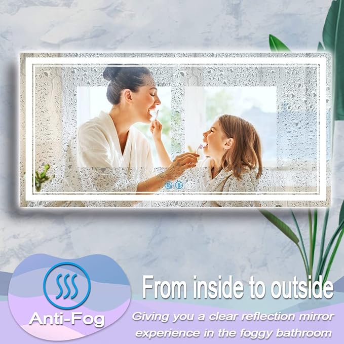 60 x 30 Inch Bathroom Lighted Vanity Mirror with Lights Large 60 Inch LED Mirror for Bathroom 3 Color Double Lights Dimmable Antifog Horizontal Vertical 60" Smart Light up Wall Mirrors