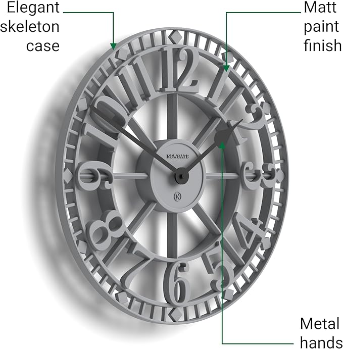 NEWGATE® Warehouse Wall Clock | Skeleton Clock | 16 inch | Clockwork Gray with Black Hands | Contemporary Vintage Style for Kitchen, Living Room or Office