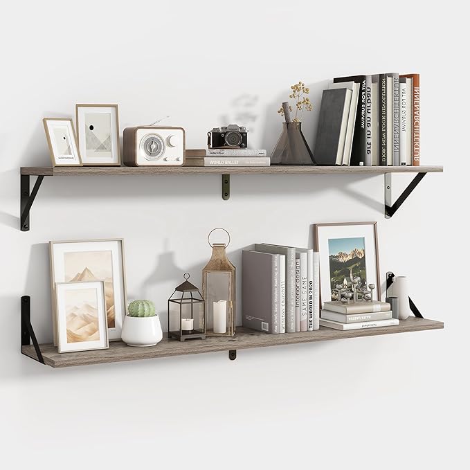 Axeman Floating Shelves for Wall 40 Inch | 39.4W x 8D Rustic Grey Wood Floating Shelves Set of 2 | 8" Deep Long Wall Shelves for Bathroom Kitchen Living Room | Bookshelf Display Shelves