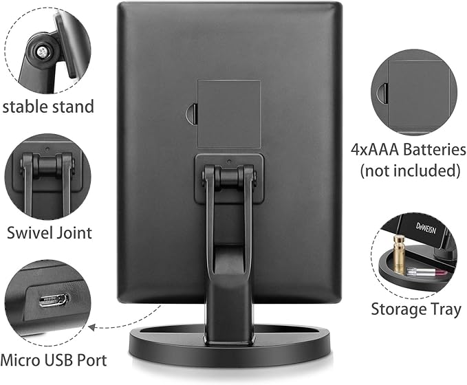 deweisn Tabletop Mount Trifold Lighted Vanity Mirror with 21 LED Lights, Touch Screen and 3X/2X/1X Magnification, Two Power Supply Mode Make up Mirror,Travel Mirror