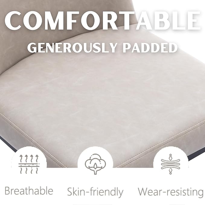 Grey PU Leather Dining Chairs Set of 2 Mid Century Modern Comfortable Dining Room Chair with Curved Backrest, Upholstered Kitchen Side Chairs with Black Metal Legs