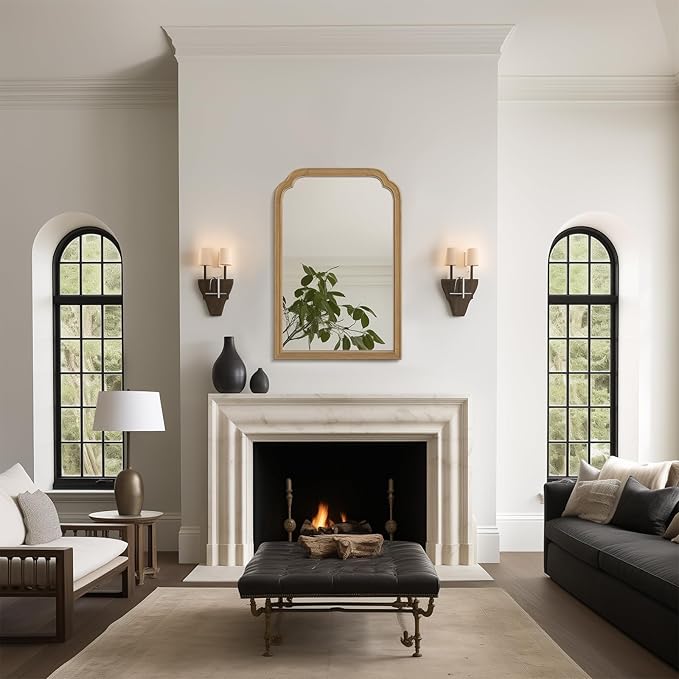 WallBeyond Wood Frame Wall Mirror Rounded Corner Arch Rectangle Mirror for Entryway, Living Room or Bedroom Home Decor - Light Woodgrain [20" x 30" Natural Color]