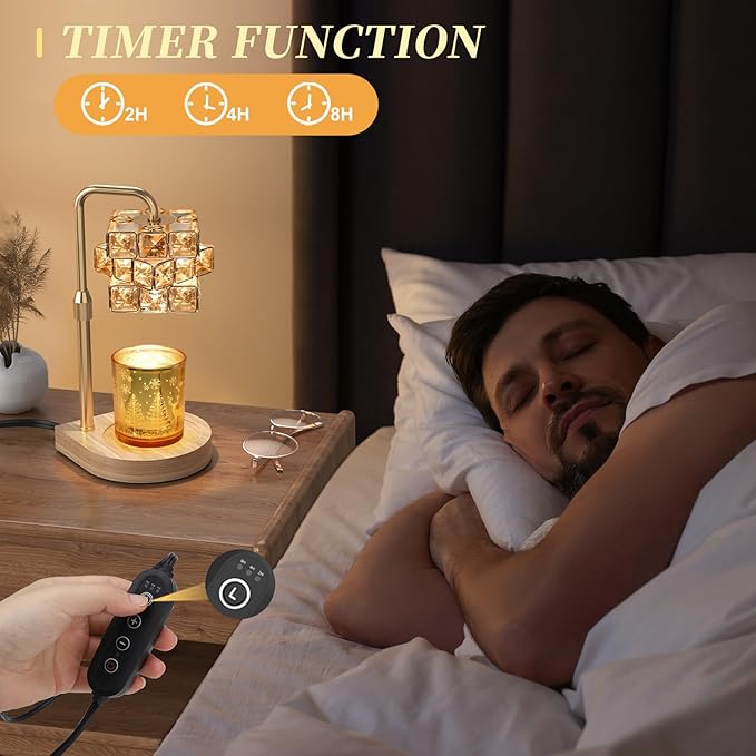 Uflatek Candle Warmer Lamp with Timer, Adjustable Height Dimmable Electric Candle Lamp Warmer with 2 Bulbs, Wax Melting Lamp for Vintage Home Decor, Housewarming Gift