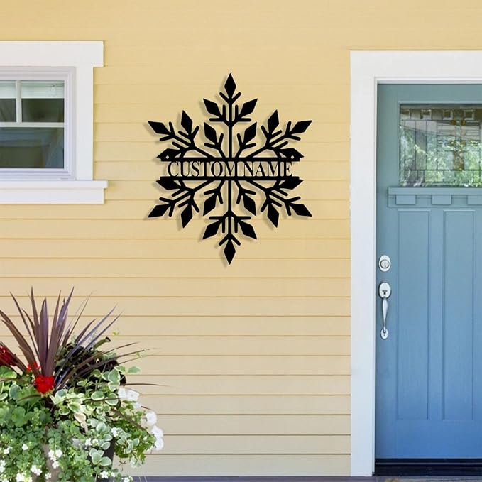 Personalized Christmas Snow Metal Sign, Custom Name Metal Snow Sign Wall Decor, Merry Christmas Signs Outdoor Wall Decoration for Home Living Room, Bedroom, Office, Garden, Porch