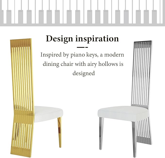 Gold Dining Chairs Set of 4, White Boucle Dining Chairs with Mirror Gold Stainless Steel Backrest and Legs, Modern Elegant Upholstered Dining Room Chairs for Dining Room Kitchen Restaurant