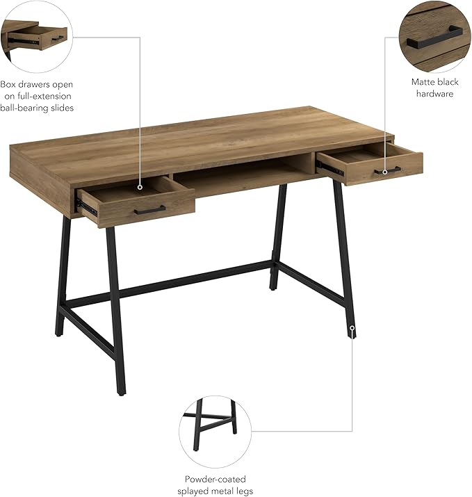 Bush Furniture Steele 54W Writing Desk with Storage in Reclaimed Pine | Large Wooden Computer Table for Home Office Workspace