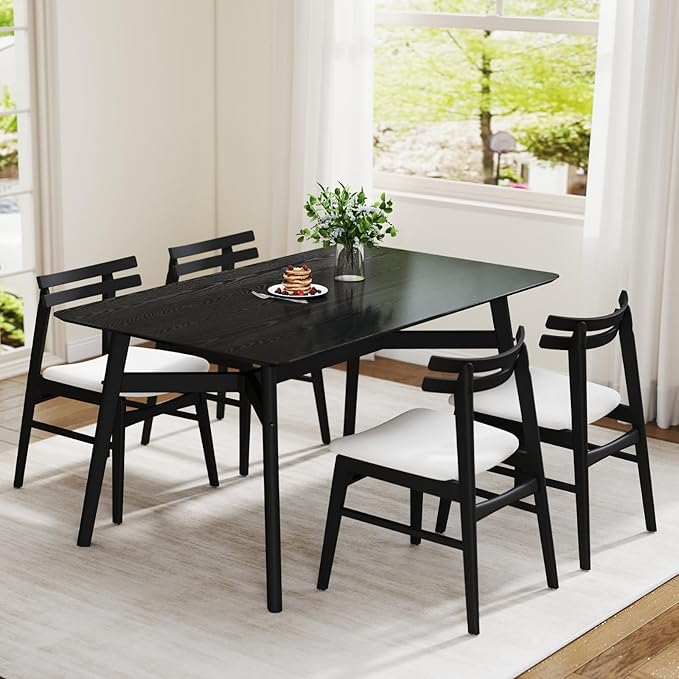 DUOMAY Modern Wooden Dining Table for 4-6 People, 59" Large Rectangular Dinner Table with Wood Legs for Home Dining Room Restaurant Farmhouse Kitchen, Black