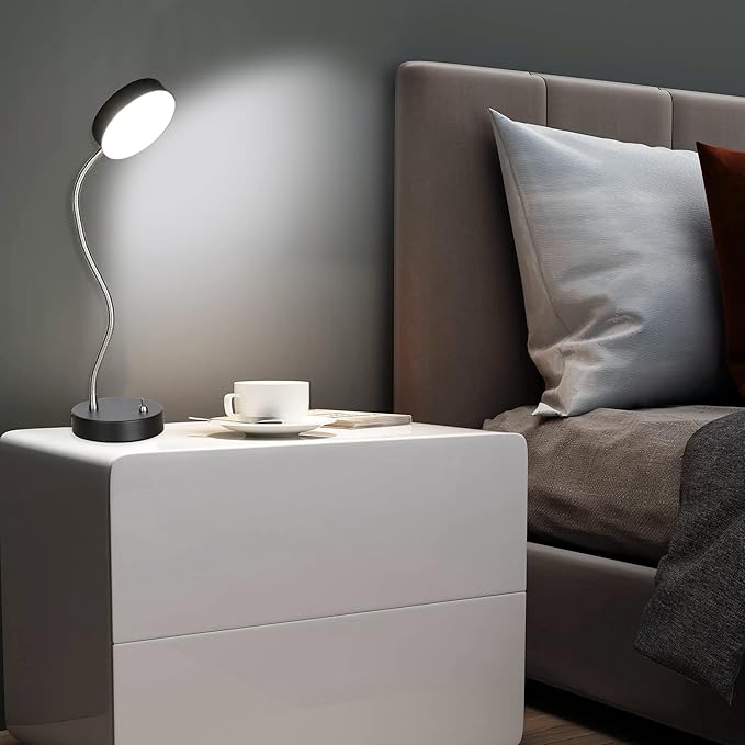 19.25" Flexible Gooseneck LED Desk Lamp, Plun-in Table Light with Stable Base, 4.5W 260LM 4000K, 65” Cord Small Desk Light for Home Office, Study, ETL Listed