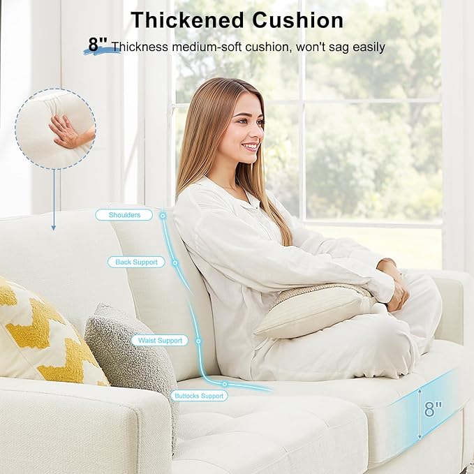 90" Modern Sofa Couches for Living Room, 3 Seater Sofa Tool-Free Setup, Comfy Chenille Couches with Extra Large Seat Width & Depth, Removable Cover, Oversized Loveseat for Small Space, Apartment